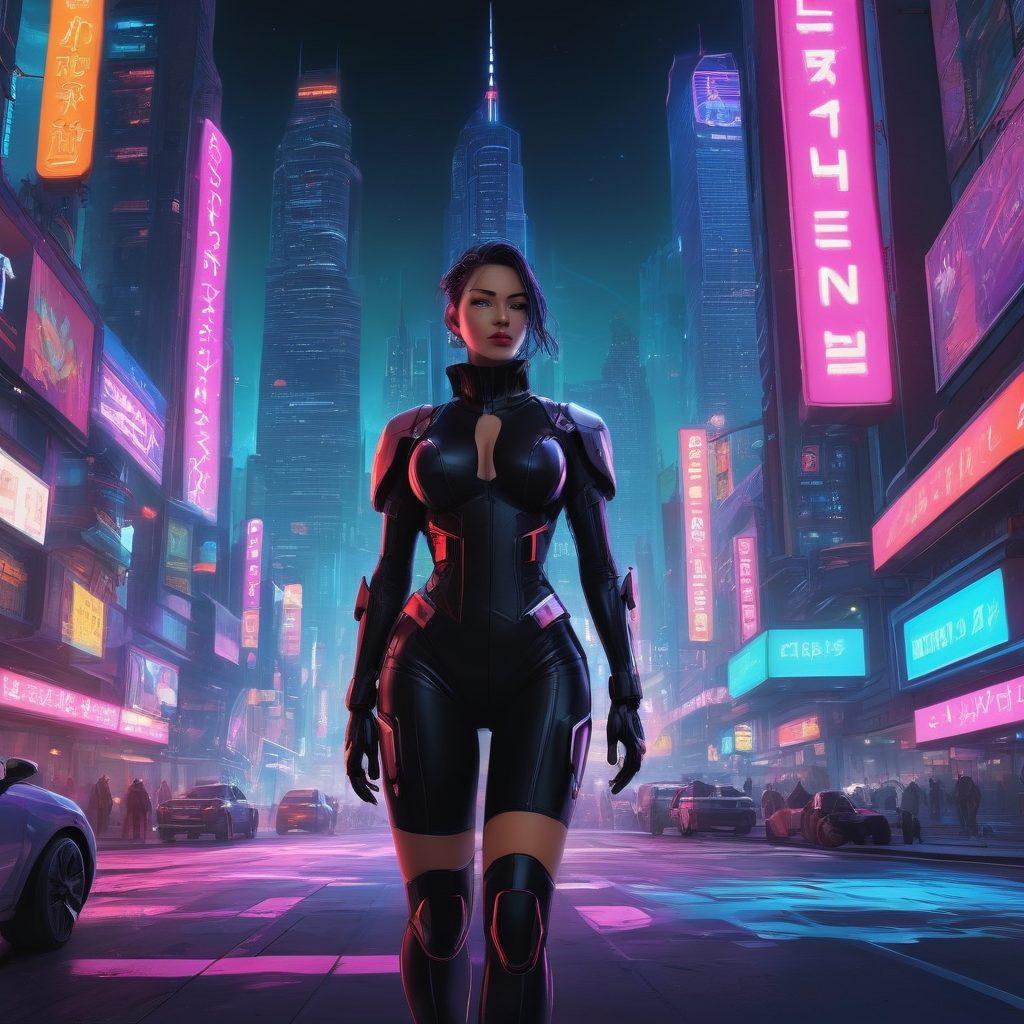 A vibrant, futuristic cityscape filled with bold, dynamic characters from 3D adult comics, showcasing a variety of themes and styles. Include intricate details like neon lights, skyscrapers, and diverse characters engaging in lively, imaginative scenarios. The overall atmosphere should be playful yet mature, capturing the essence of graphic novels. Use contrasting colors for depth and excitement. Illustration style: cyberpunk, super-realistic.